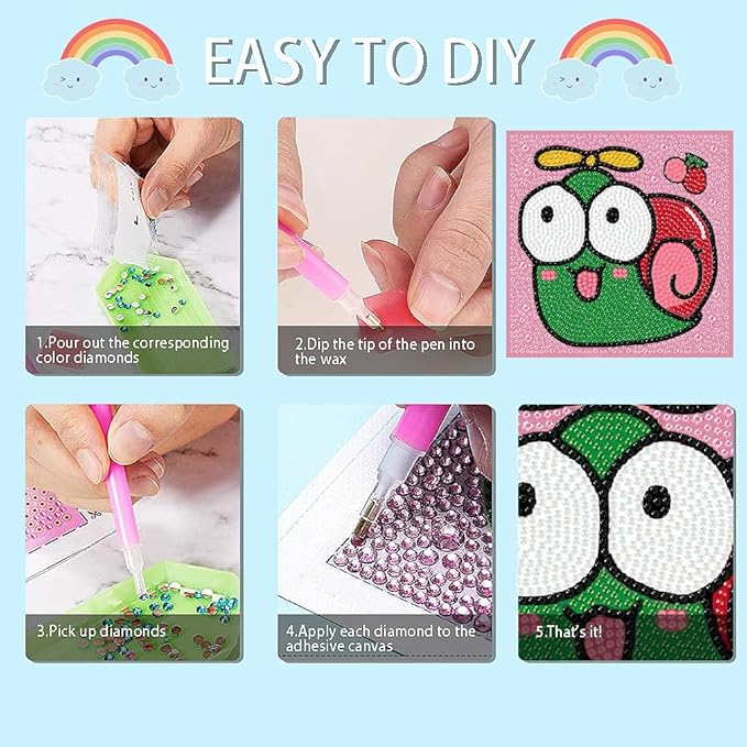 4 Pack 5D Cartoon Animals Diamond Art Kits for Kids, Cute Tiger DIY Diamond Painting Kit for Kids Beginners,Full Round Drill Big Gem Art for Kids Age 6-12(6X6 inch)