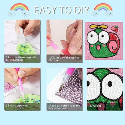 4 Pack 5D Cartoon Animals Diamond Art Kits for Kids, Cute Tiger DIY Diamond Painting Kit for Kids Beginners,Full Round Drill Big Gem Art for Kids Age 6-12(6X6 inch)