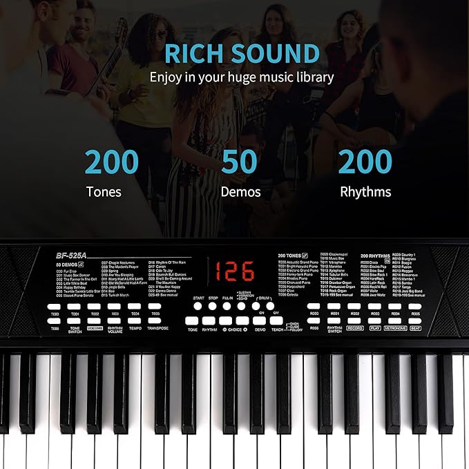 Piano Keyboard for Beginners, 37 Keys Kids PIano, Built-in 1200mA Rechargeable Battery Electronic Piano Keyboards Portable Music Keyboard Pianos with Mic LED Screen Teaching Gift for Beginner, Black