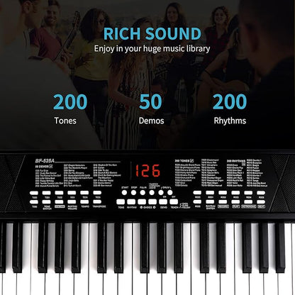 Piano Keyboard for Beginners, 37 Keys Kids PIano, Built-in 1200mA Rechargeable Battery Electronic Piano Keyboards Portable Music Keyboard Pianos with Mic LED Screen Teaching Gift for Beginner, Black