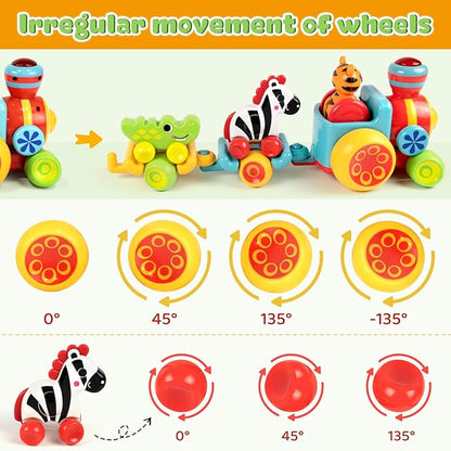 Marstone Baby Toys for 1 2 Year Old Boys and Girls Gifts, Forest Train Car Set for Toddlers 1-2, Push Animal Baby Toys 12-18 Months, Learning Toddler Toys for 1-3 Yr Old Boy Birthday Xmas Gift