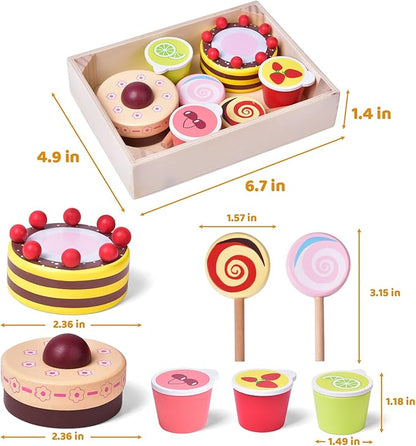 8 PCs Wooden Play Food for Kids Kitchen, Pretend Play Food Wooden Dessert Play Set for Kids, Toddler Toys for 2-4 Year Old Girls Boys Christmas Birthday Gifts