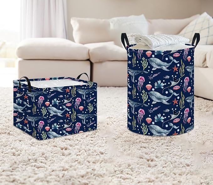 NTAOHAMPER Laundry Hamper, Laundry Basket, Nursery Hamper, Waterproof Storage Bin, Clothes Organizer Basket, Room Decor(Watercolor Ocean)