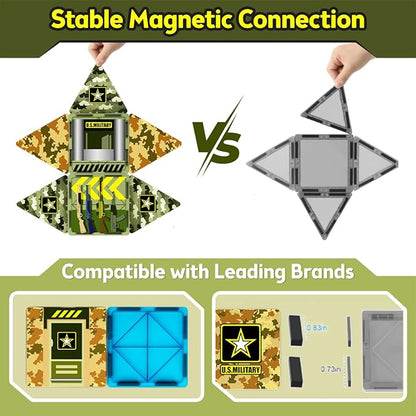 GobiDex 100PCS Army Magnetic Tiles Building Set for Kids, STEM Military Magnetic Building Blocks with 6 Magnetic Army Men, Educational Construction Toys Gift for Boys Girls 3 4 5 6 7 8 9+ Year Old