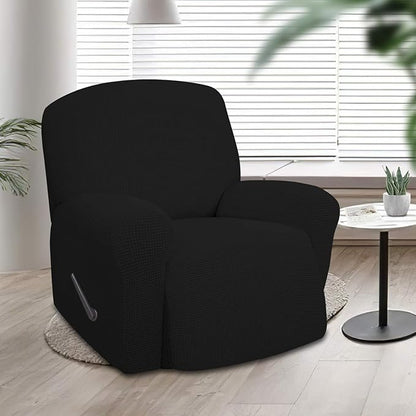 Easy-Going Oversized Recliner Stretch Sofa Slipcover Sofa Cover 1 Piece Furniture Protector Couch Soft with Elastic Bottom Kids,Polyester Spandex Jacquard Fabric Small Checks(Oversize Recliner,Black)
