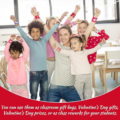 LUYI 60 Pcs Valentines Day Slap Bracelets Wristbands Valentines Day Gifts for Kids Party Supplies Toys School Class Classroom Exchange Birthday Game Prizes Goodie Bag Fillers