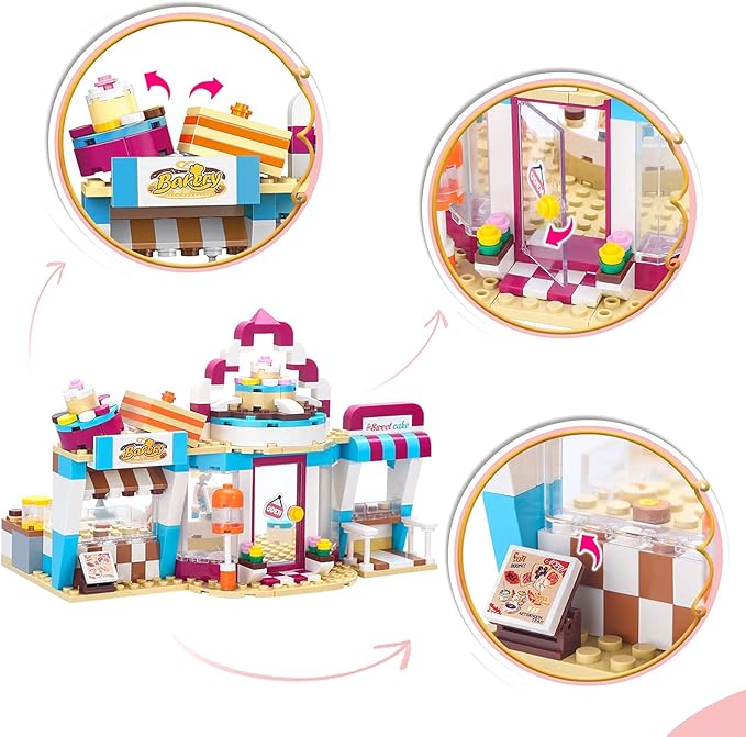 BRICK STORY Dream Girls Friends Bakery Building Sets 348 Pieces Cake Shop Baking Building Toys Dessert Store Construction Toys Christmas Birthday Gift for Kids Aged 6-12 and Up
