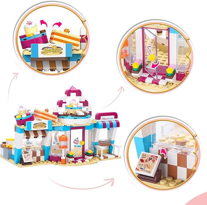 BRICK STORY Dream Girls Friends Bakery Building Sets 348 Pieces Cake Shop Baking Building Toys Dessert Store Construction Toys Christmas Birthday Gift for Kids Aged 6-12 and Up