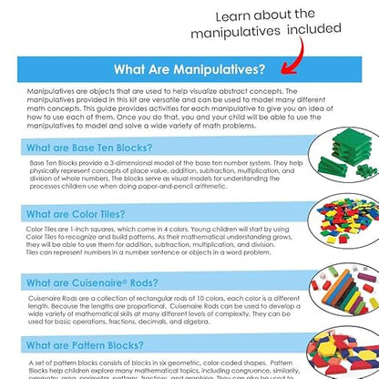 hand2mind Take Home Math Manipulatives Kit for Kids Grade K-2, with Snap Cubes, Base Ten Blocks, Cuisenaire Rods, Pattern Blocks, Color Tiles and Learning Clock, Homeschool Supplies (292 Pieces)