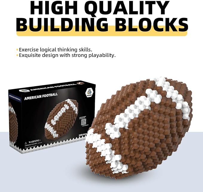 Football Block Set, Adults challenging STEM Block Decoration, Miniature 3D Educational Toys for 14 15 16 Years and Above, (399 Pieces)
