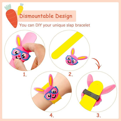 12 Pieces Easter Slap Bracelets Cartoon Easter Egg Chick Rabbit Slap Bands Cute Silicone Snap Bracelets for Kids Adults Gifts Party Favors