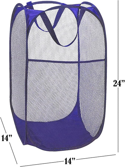 BATTOO Deluxe Strong Mesh Pop up Laundry Hamper Basket with Side Pocket Foldable Hamper for Laundry Room, Bathroom, Kids Room, College Dorm or Travel Royal Blue