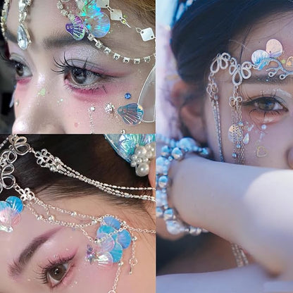 NOOEPC Mermaid Makeup Face Gems, Face Jewels Face Glitter, Shell Mermaid Flower Eye Rhinestone, Festival Essentials, Dance Performances Parties and Stage Cosplay Princess Makeup