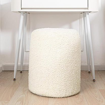 Round Ottoman Soft Chair 14.6x14.6x18 Inches Boucle Ottoman Multifunctional Ottoman Foot Rest Fluffy Fur Ottoman Stool Pouf Footrest Stool for Living Room Bedroom (Cream)