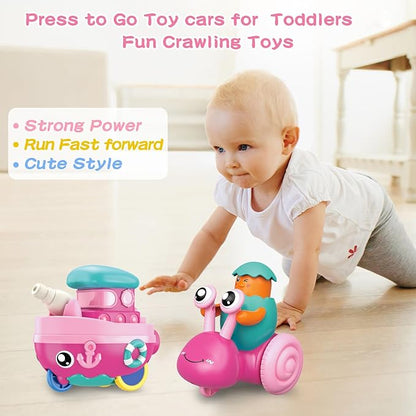 Toddler Toys for 1 Year Old Girl,Press to Go Car Baby Toys 6-12-18 Months,1 Year Old Girl Gifts Push Toy Cars for Toddlers 1-3,1 2 3 4 Year Old Boy Girls Toys First Birthday Gifts Christmas Boat