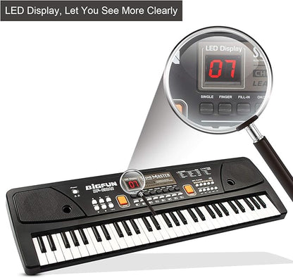 LeeQee Digital Keyboard Piano for Kids & Beginners, 61 Keys Multifunction Electric Piano Keyboard with Microphone, Educational Instrument Musical Toy for 3-12 Years Old Boys Girls (Black)