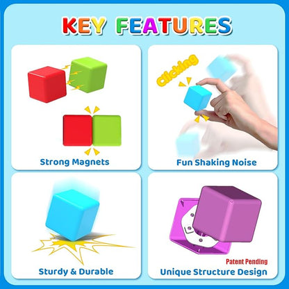 Magnetic Building Blocks, 1.65 inch Large Magnetic Stacking Cubes for Toddlers, Sensory & Montessori Toys for Boys & Girls 1 2 3 Years Old (24 PCS)