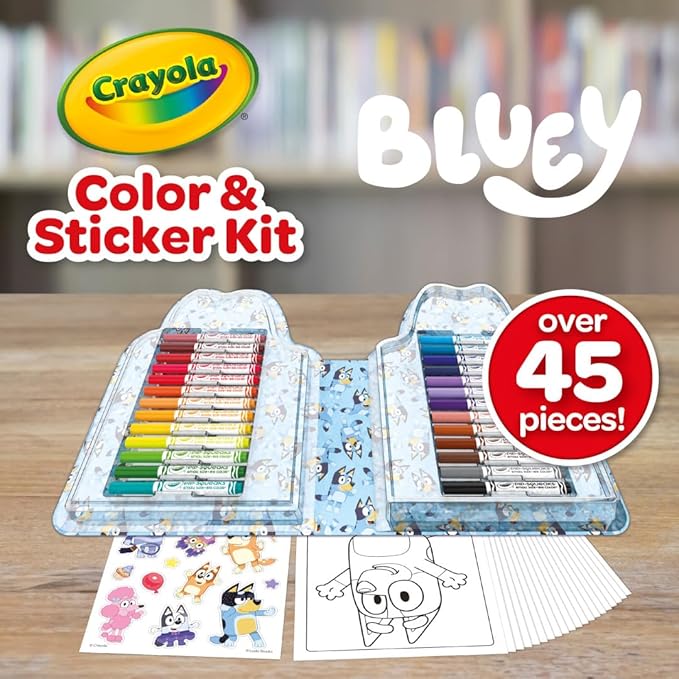 Crayola Bluey Art Kit for Kids (45pcs), Bluey Coloring Book Pages, Bluey Stickers for Kids, Bluey Toys For Girls & Boys, Toddler Gift, 4+
