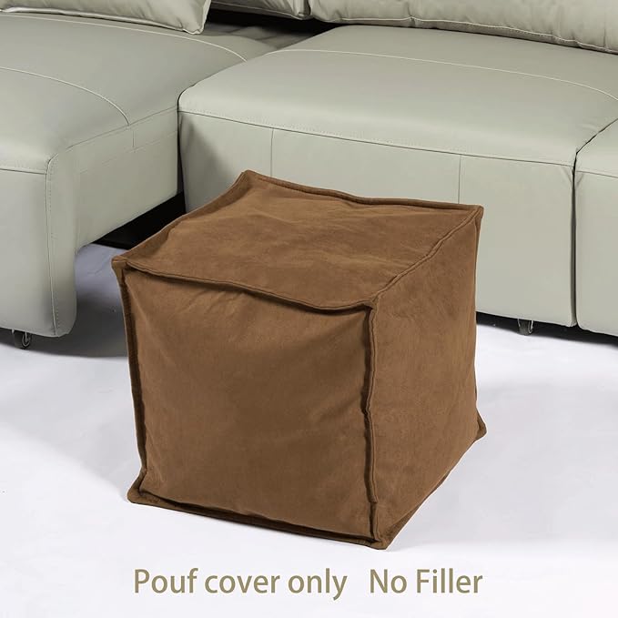 Louis Donné Square Unstuffed Pouf Ottoman Cover Foot Stool Poofy Ottomans Foot Rest small bean bag for Living room Decoration Floor Cushion Storage washable Brown microfaber Fabric(only Cover)NoFiller