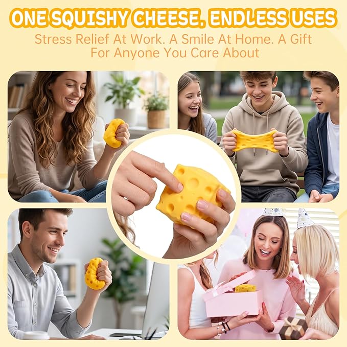 2PCS Yellow Cheese Squishy, Slow-Rising, Soft & Non-Sticky, Anxiety Relief, Big Cheese Squishy for Focus, a Palm-Sized Stress Melter for Desk or Gift