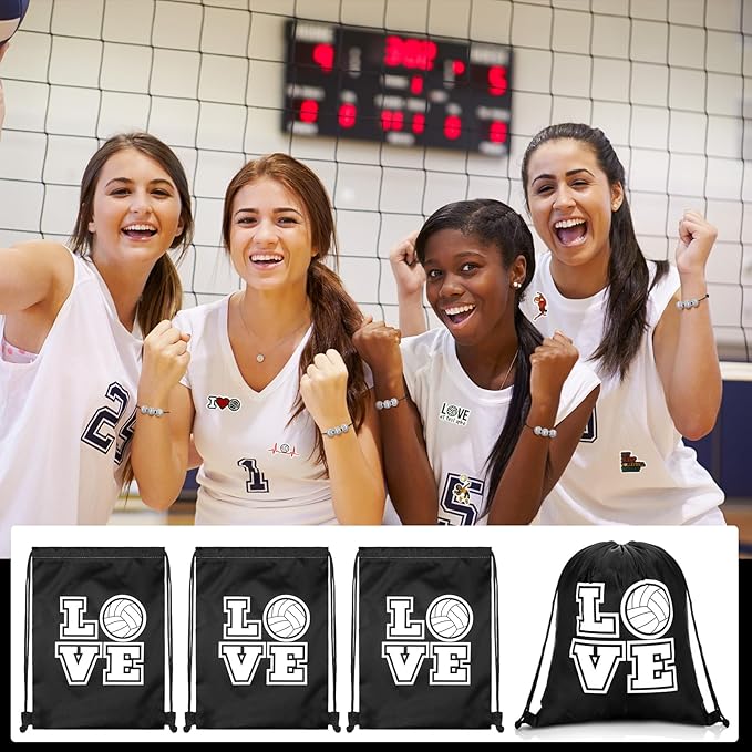 Capoda 98 Pcs Volleyball Party Favors Volleyball Team Gift 12 Pcs Keychain 12 Packs Sports Stress Ball 12 Pcs Small Drawstring Bag 12 Pcs Bracelets 50 Pcs Sticker