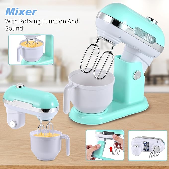 Kitchen Appliances Toys, Play Kitchen Accessories Set for Kids, Pretend Kitchen Toys with Coffee Maker, Mixer and Toaster, Play Kitchen Set for Kids (Green)