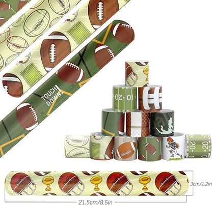 72PCS Football Slap Bracelets Wristband Football Party Favors, Football Birthday Rugby Match Party Supplies Kids Classroom Gifts, Sports Themed Bracelets for Kids and Adults, 12 Designs