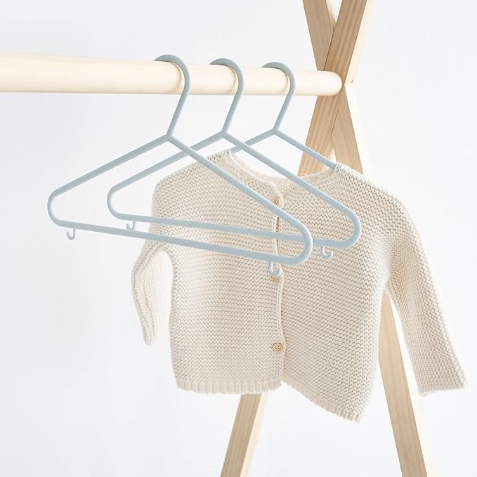 3 Sprouts Wheat Straw Plastic Hangers - 30-Pack Eco-Conscious Toddler Hangers for Child & Baby Clothes, Coats - Kid Closet Hangers Ideal for Small Girls, Boys, Children & Kids - Speckled Blue