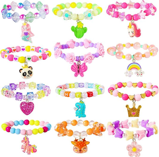 PinkSheep Bracelets for Girl Kids 12PC Jewelry for Little Girl Unicorn Friendship Bracelets Unicorn Flower Pink Sheep Bracelets Baby Girl Teen Bracelet Princess Party Favors