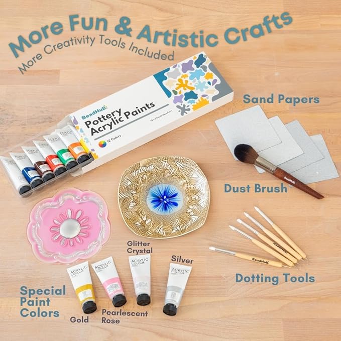 Pottery Kit for Beginners, 4.4LBS Air Dry Clay for Adults with Sculpting Tools, Paint, Glaze, 2kg Air-Dry Modeling Clay | Molding, Sculpt & Painting Set, Hobby Date Night DIY Art Craft Kits (White)