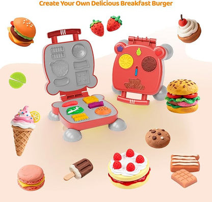 Dough Tools for Kids, 41Pcs Dough Toys Include Play Food Molds - Cupcakes, Ice Cream, Burger, Fries, Noodle, Play Bulk Pack with Roller, Cutters, Scissor, Dough Mat and Storage Bag Gifts (Tools)
