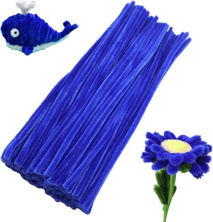Swpohrat 100 Pieces Dark Blue Pipe Cleaner Craft Set,Thick Fuzzy Chenille Stem Pipe Cleaners for DIY Craft Projects and Decorations