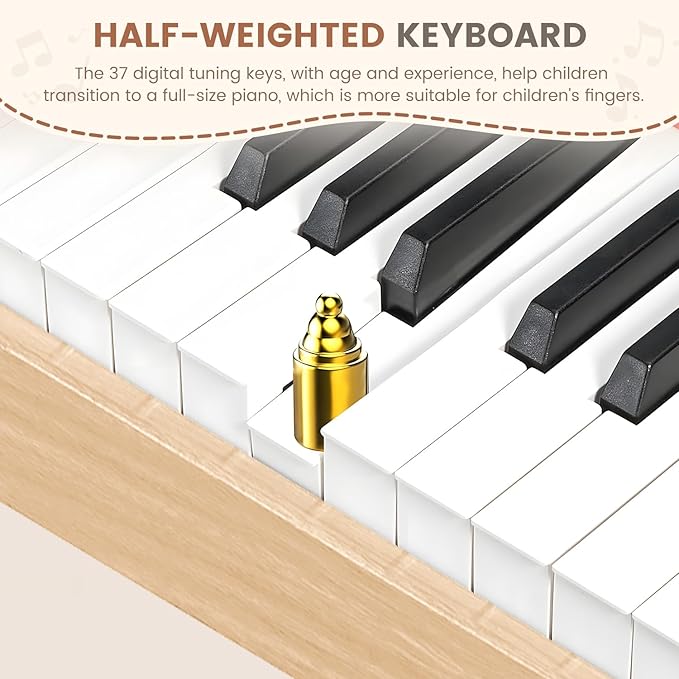 Kids Piano Keyboard, 37 Keys Wooden Digital Piano for Kids, Mini Baby Piano Toy, Music Educational Instrument Toy for 2+ Girls and Boys (Light Oak)