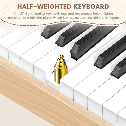 Kids Piano Keyboard, 37 Keys Wooden Digital Piano for Kids, Mini Baby Piano Toy, Music Educational Instrument Toy for 2+ Girls and Boys (Light Oak)