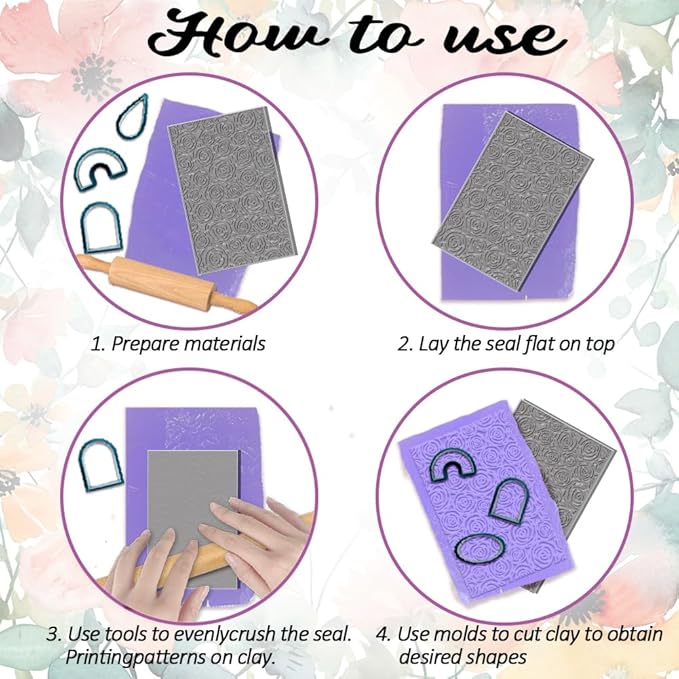 4PCS Polymer Clay Texture Sheets Set for Using with Clay Cutters, Boho Clay Texture Mats, Pottery Jewelry Making Kit DIY Creative Crafts Tools