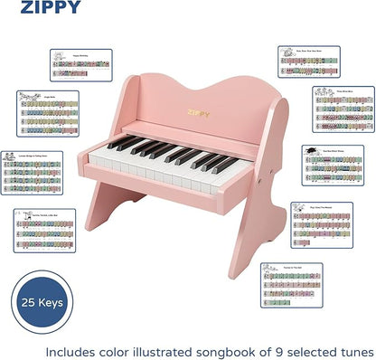 ZIPPY Kids Piano Keyboard, 25 Keys Digital Piano for Kids, Volume Adjustable, Mini Music Educational Instrument Toy, Wood Toy for Toddlers Girls Boys (Pink)