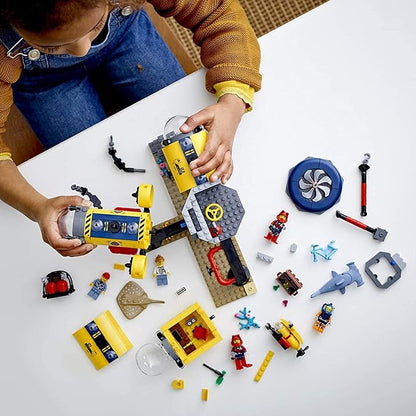 LEGO City Ocean Exploration Base Playset 60265, with Submarine, Underwater Drone, Diver, Sub Pilot, Scientist and 2 Diver Minifigures, Plus Stingray and Hammerhead Shark Figures (497 Pieces)