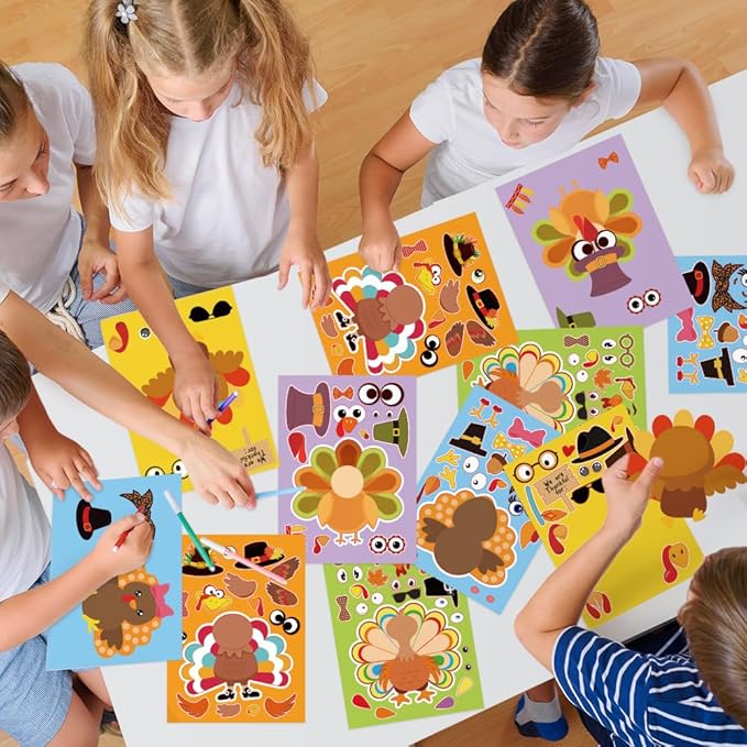 55 Sheets Thanksgiving Crafts for Kids, Make a Turkey Craft Stickers for Kids Thanksgiving Games, Activities, Gifts, Party Favors, Decorations, Thanksgiving Stickers for Family, Classroom