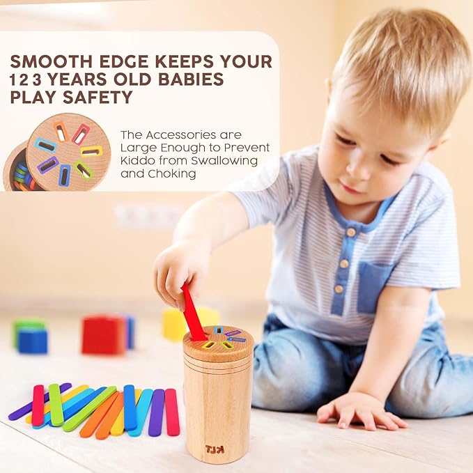 KLT Montessori Toys for 1-3 Year Old: Wooden Learning Color Sorting Toys for Toddlers Age 1 2 3, Educational Fine Motor Developmental Sensory Matching Games, 12-36 Month Old Baby Boys Girls Gifts