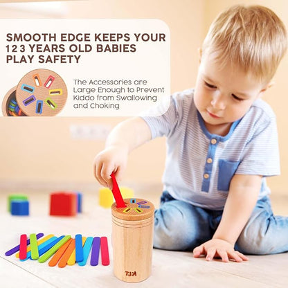 KLT Montessori Toys for 1-3 Year Old: Wooden Learning Color Sorting Toys for Toddlers Age 1 2 3, Educational Fine Motor Developmental Sensory Matching Games, 12-36 Month Old Baby Boys Girls Gifts