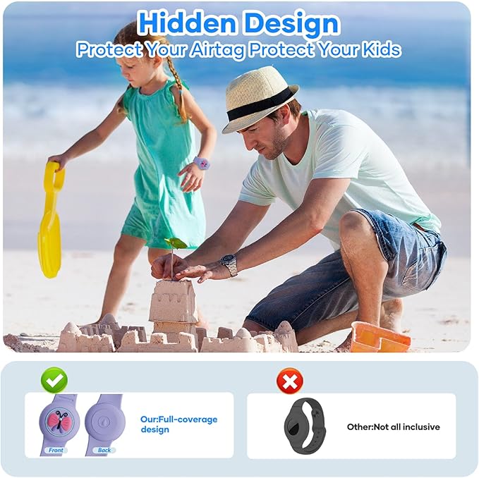 for Airtag Bracelets for Kids Waterproof - (4 Pack) Soft Silicone Air Tag Hidden Wristband, Lightweight GPS Tracker Compatible with Apple AirTag Watch Band for Child Cartoon