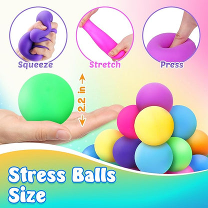 Squishy Stress Balls for Kids Adults: 18 Pack Stretchy Fidget Ball for Nervousness Stress Relief, Hand Therapy Sensory Squeeze Ball, Fidget Classroom Must Haves, Party Favors for Kids 3-12