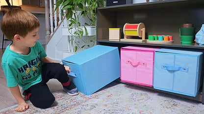SAM AND MABEL Toy Cars Garage Box – Toy Storage Box with Car Rug Play Mat, Collapsible Storage Organizer for Boys and Girls (GoPlaces)