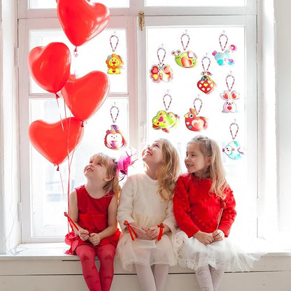 30 Set Valentine's Day Craft Kit Pink Heart DIY Craft Make Your Own Painting Suncatcher Ornaments for Valentine Art Painting Activity