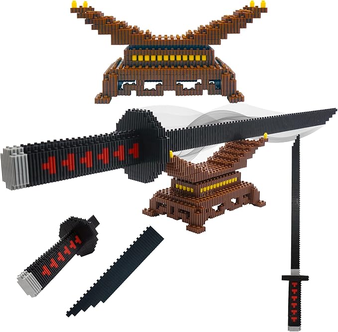 Demon Slayer Sword Building Kit, 19in Cosplay Anime Tanjiro Samurai Swords Building Blocks with Sword Stand, Demon Slayer Katana Swords Model Building Toy Gift for Kids, Adults