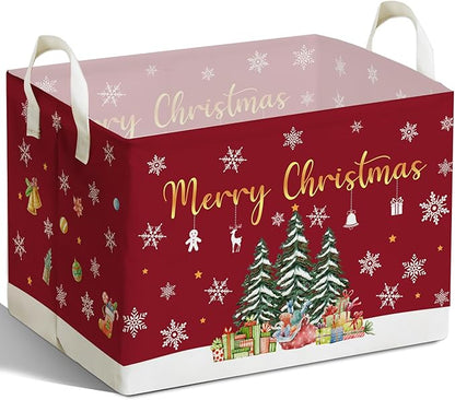 Christmas Tree Storage Basket with Snowflakes, Christmas Decorative Clothes Storage Cube for Nursery , Waterproof Rectangular Toy Box for Boys Girls, Christmas Gifts Storage Box, Winter Party Supply