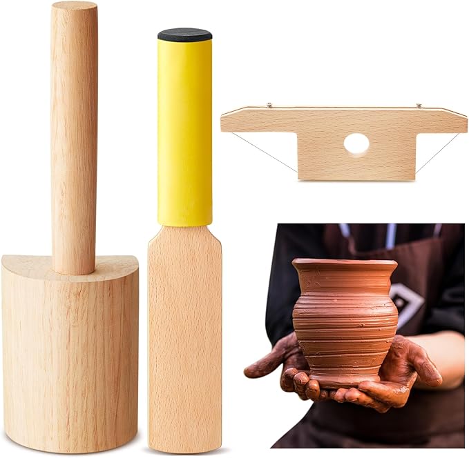 Amylove 3 Pieces Pottery Clay Tools Set Includes Wooden Clay Paddles Wooden Sculpture Pad Bevel Cutter for Clay Angle Cutting Clay Tool Pottery Tool Clay Paddle for Pottery Ceramics Trimming Tool