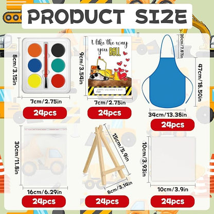 Gosodeny 24 Sets Valentines Watercolor Paint Set Painting Cards Painting Canvas Panel with Wooden Easel Watercolor Paint Painting Brush Kit Valentines Day Cards Packaging Bag Set Gifts