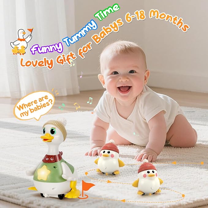 KETIEE Tummy Time Baby Toys 6-12 Months: Musical Dancing Duck Family for Babies, Little Ducks Crawling Toy Set, Interactive Duck Infant Toys for 1 2 Years Old Boys Girls Birthday