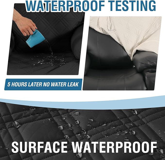 H.VERSAILTEX 100% Waterproof Recliner Chair Covers Dog Chair Cover Non Slip Covers for Recliner Chair with Pocket Electric Power Lift Recliner Slipcovers for Pets and Kids,Black/Beige